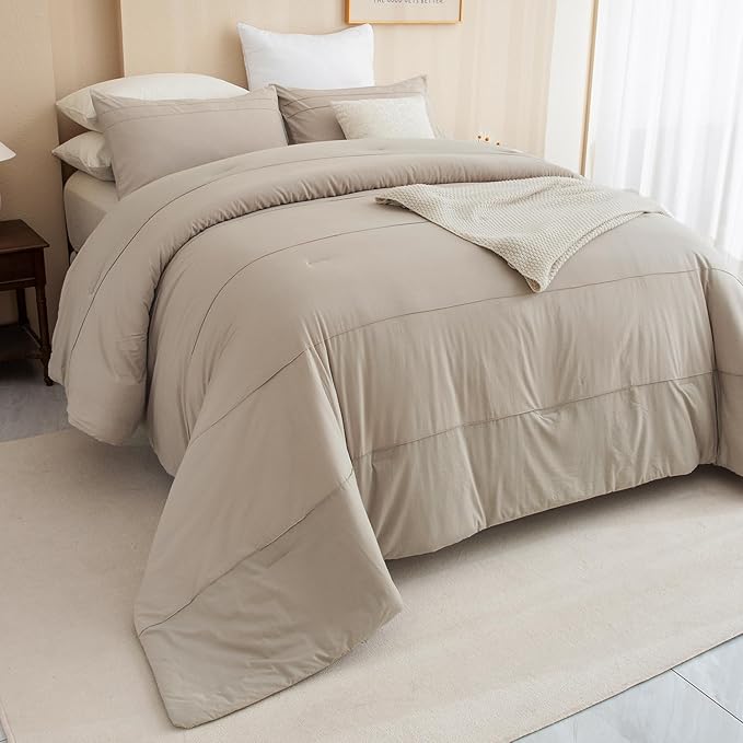 CozyTide 120x120 Oversized Comforter King Size,Cotton Linen Like Textured Pleated California King Comforter Set Soft Lightweight Extra Large Bedding Set 3PCS