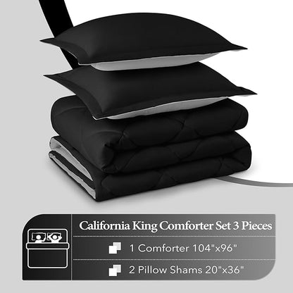downluxe California King Comforter Set - Black and Grey Cal King Comforter Set, Soft Bedding Sets for All Seasons - 3 Pieces - 1 Comforter (104"x96") and 2 Pillow Shams(20"x36")