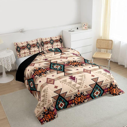 Erosebridal Bohemian Geometric Bedding Sets Western Comforter Set Twin,Ethnic Tribal Arrow Aztec Quilt Indian Tribe Geometric Diamond Triangle Duvet Insert,Western Room Decor