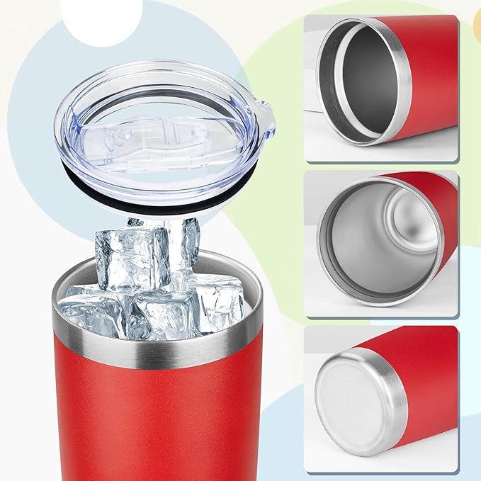 20oz Tumbler with Lid Stainless Steel Insulated Tumblers Travel Coffee Tumbler Bulk Double Wall Vacuum Insulated Water Cup Christmas Gifts for Women Men Her Him Home Office (Red, 1pack)