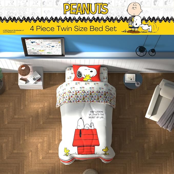 Franco Peanuts Classic Pals Super Soft Comforter and Sheet Set, 4 Piece Twin Size, (Official Licensed Product) Collectibles