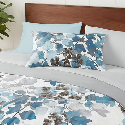 Twin Comforter Set Blue Bed Set, 6 Pieces Cute Floral Bedding Set Ultra Soft Botanical Flowers Comforter, Sheets, Pillowcase & Sham