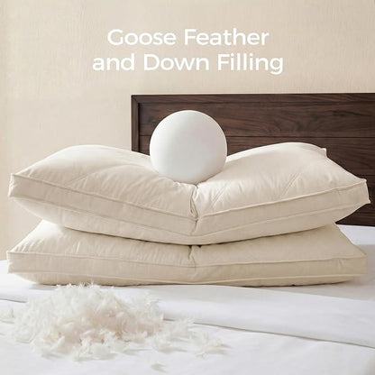 puredown® Goose Feathers and Down Pillows, 100% Organic Cotton Cover, Gusseted Pillow for Sleeping Hotel Collection Bed Pillows, King, Set of 2