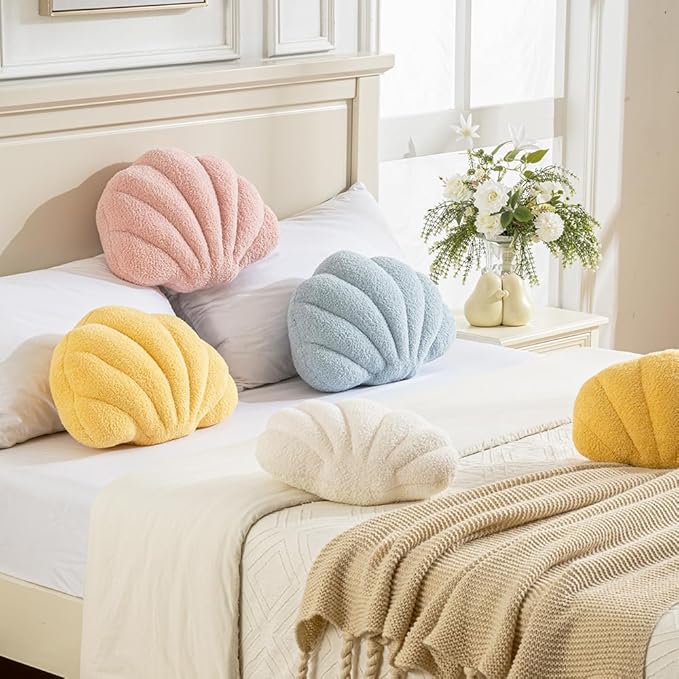 Seashell Throw Pillows Shell Shaped Pillow Pink Sea Shell Pillows for Bed Seashell Decorative Pillow Soft Plush Pillow Sea Couch Decoration(18 X 13 inch)