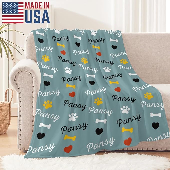 Personalized Dog Blankets with Name, Custom Paw Print Blanket for Large Medium Small Dogs Christmas, Birthday Gifts, Soft Throw Puppy Blanket - Customized Memorial Blanket Gifts for Pet Lovers