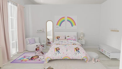 Gabby's Dollhouse Kids Full Size Bedding, 7 Piece Super Soft Cozy Reversible Comforter and Sheet Set with Sham, (Officially Licensed Product) by Franco