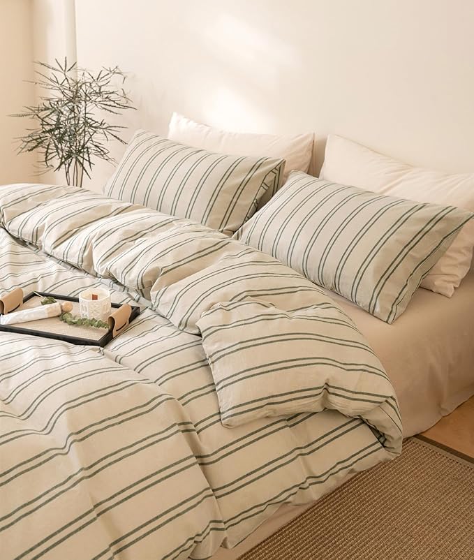 VM VOUGEMARKET Striped Comforter Set Full Vertical Stripes Comforter with 2 Pillowcases Soft Lightweight Bedding Set Bed in a Bag Full Comforter Set for Teen Boys