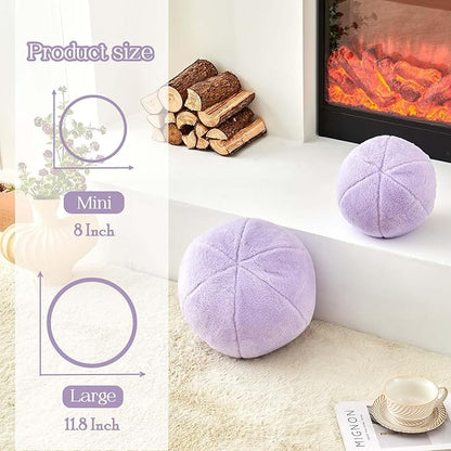 Uvvyui Lavender Ball Pillow, 11.8" Cute Round Throw Pillow Faux Rabbit Fur Room Decorative Throw Pillow, Ball Shaped Pillow Plush Cushion for Couch, Sofa, Bedroom