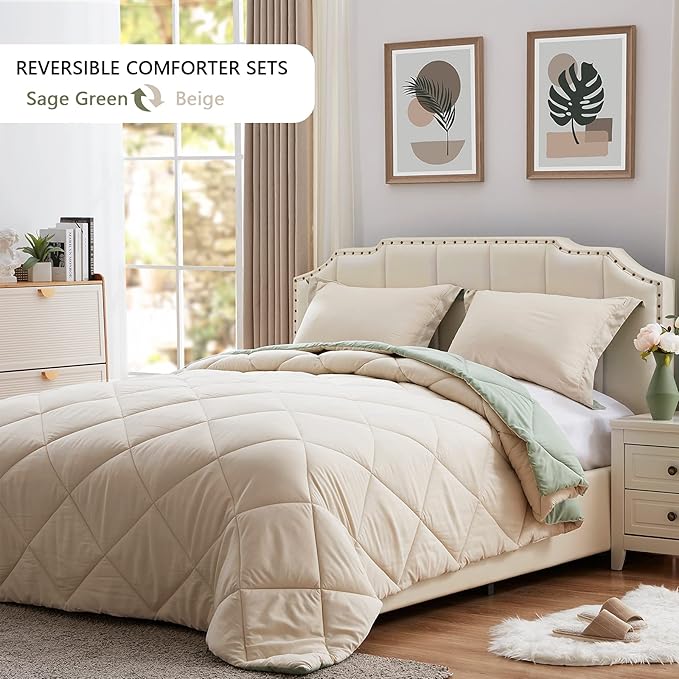 NexHome Twin Comforter Set - Sage Green Comforter Twin Size Bedding Set - Soft Down Alternative Comforter Bed Set 2 Pieces for Kids Boys Girls- 1 Comforter (68"x88") + 1 Pillow Sham (20"x26")