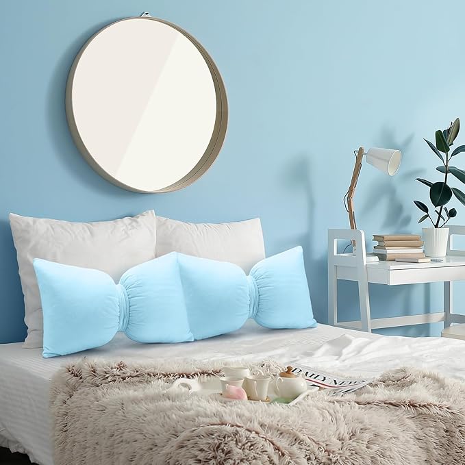 Blue 2 Pcs Bow Pillow 12 x 18 Inch Coquette Throw Pillows Large Bow Shaped Velvet Cushion Coquette Decorative for Girls Room Bed Sofa Couch Car Decorations