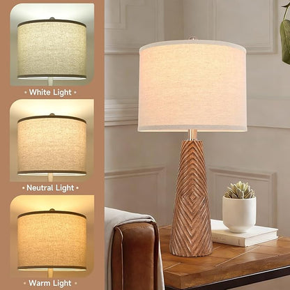 Terpsichore Nightstand Lamp Bedside Lamps Set of 2 Vintage Rustic Farmhouse Table Lamp 3 Way Dimmable Horizontal Stripe Light,for Living Room Bedroom,USB A+C (Brown, Hing 24 Inch)