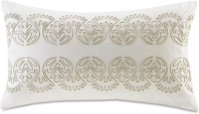 Harbor House Modern Design Decorative Pillow Hypoallergenic Sofa Cushion Lumbar, Back Support, Oblong 12" x 20", Suzanna, Cotton Medallion Taupe
