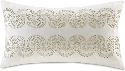 Harbor House Modern Design Decorative Pillow Hypoallergenic Sofa Cushion Lumbar, Back Support, Oblong 12" x 20", Suzanna, Cotton Medallion Taupe