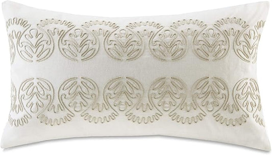 Harbor House Modern Design Decorative Pillow Hypoallergenic Sofa Cushion Lumbar, Back Support, Oblong 12" x 20", Suzanna, Cotton Medallion Taupe