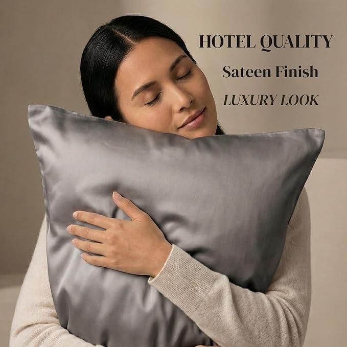 Beckham Hotel Collection Cotton Pillowcases Standard/Queen, 500TC, Sateen Finish, Open End, Breathable, Moisture-Wicking, Dark Gray (Pack of 2)