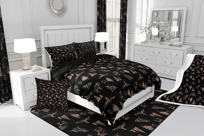 Erosebridal Woodland Animals Comforter Set King Size Bear Deer Wolf Hunting Theme Bedding Set for Kids Child | Rustic Cabin Lodge Decor Duvet Insert Farmhouse Wildlife Mountain Black Brown Quilt