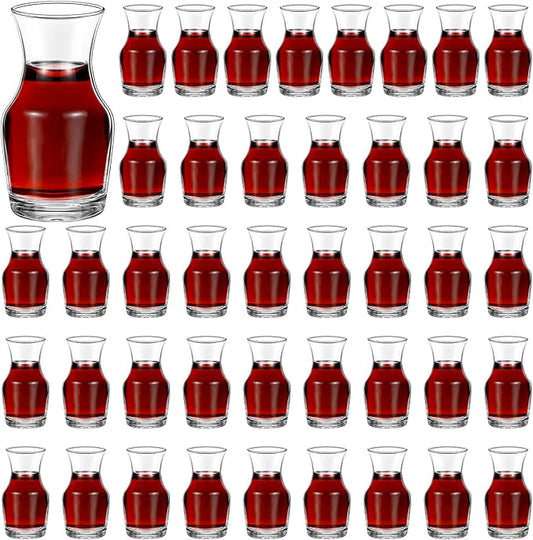 42 Pack Single Serving Wine Carafe Glass Small Mini Carafe Individual Wine Refill Decanter for Dinner Parties Tastings Bars Restaurants (6.5 oz)