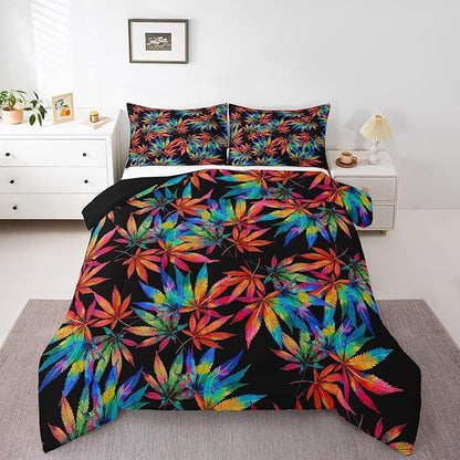 Erosebridal Leaves Comforter Set Twin,Rainbow Leaf Bedding for Kids Teens Adults,Colorful Hippie Down Comforter,Tropical Botanical Bedding Comforter Sets