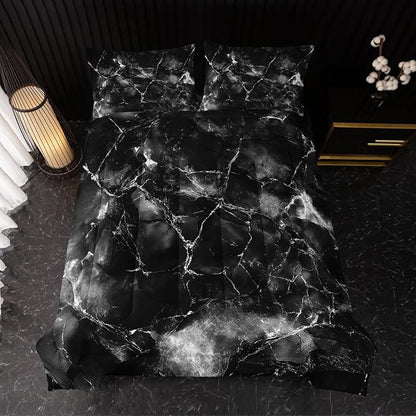 Black and White Comforter Set Twin Size，Black and White Marble Bedding Set 3 Pcs Bedding for Adults, Marble Room Decor with Comforter and 2 Pillowcases Soft and Lightweight