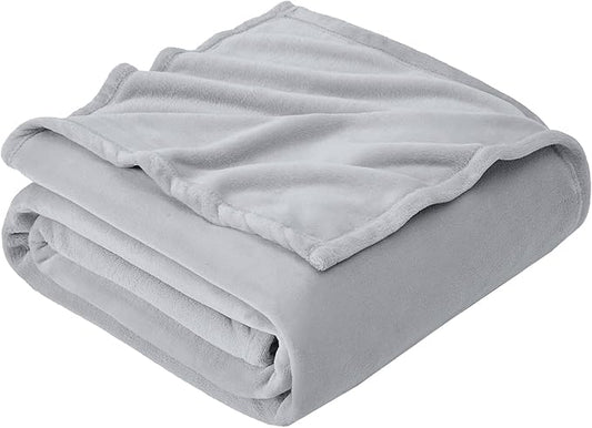 Hansleep Fleece Light Grey Queen Blanket, Super Soft Flannel Fuzzy Plush Cozy Blanket for All Seasons, Light Grey, Queen 90x90 Inches