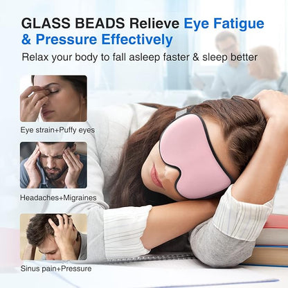 YFONG Weighted Sleep Mask, Women Men 3D Eye Mask Blocking Lights Sleeping Mask (4.2oz/120g), Pressure Relief Night Sleep Eye Mask with Adjustable Strap, Eye Cover Blindfold for Travel Nap Yoga, Pink