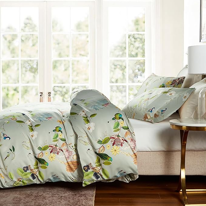 mixinni Floral Comforter Set Full Size, Fluffy Soft Microfiber Cute Flower Birds Bedding Sets for All Season, 1 Vibrant Colors Comforter and 2 Pillowcases-Full Size