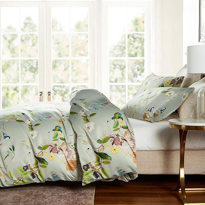 mixinni Floral Comforter Set Full Size, Fluffy Soft Microfiber Cute Flower Birds Bedding Sets for All Season, 1 Vibrant Colors Comforter and 2 Pillowcases-Full Size