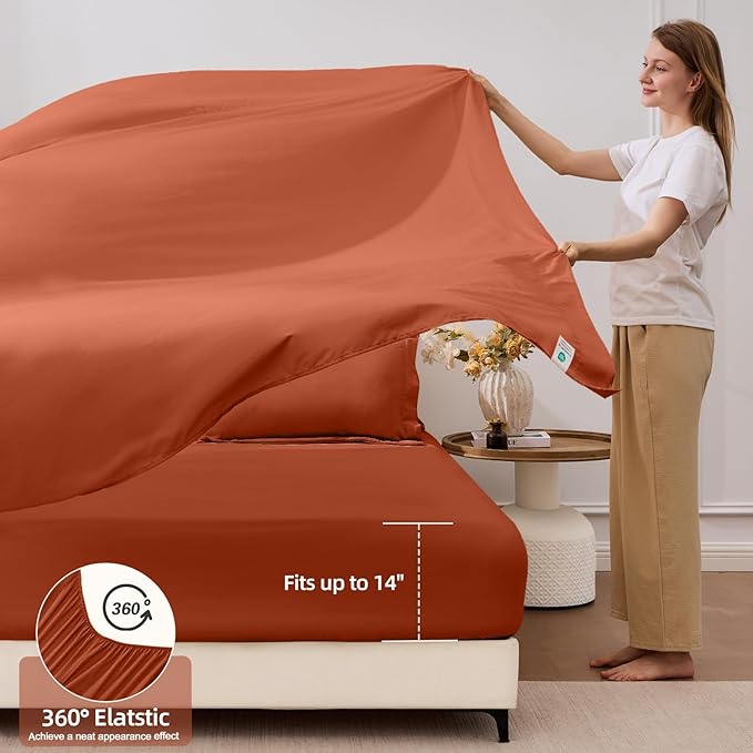 FUANNA 7 Pieces Full Size Comforter Sets, All Season Bedding Sets Full Size, Luxury Soft Bed in a Bag with Comforter, Flat Sheet, Fitted Sheet, Pillowcases & Pillow Shams, Burnt Orange