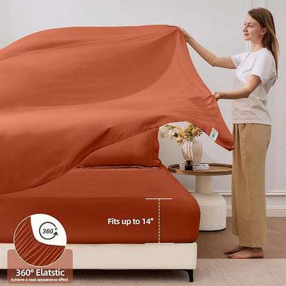 FUANNA 7 Pieces Full Size Comforter Sets, All Season Bedding Sets Full Size, Luxury Soft Bed in a Bag with Comforter, Flat Sheet, Fitted Sheet, Pillowcases & Pillow Shams, Burnt Orange