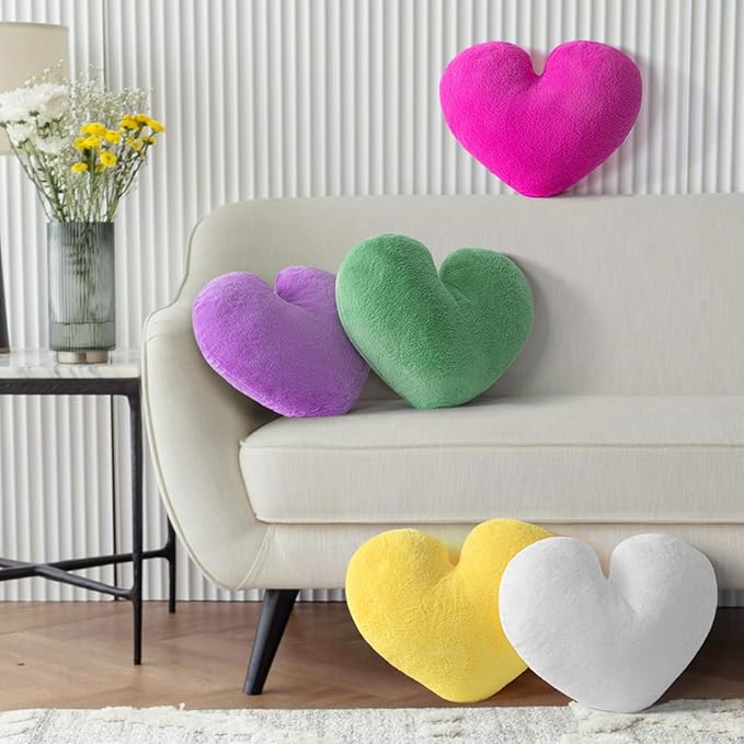 2 Pcs White Heart Pillow Decorative Throw Pillows 16-inch Cute Soft Fluffy Heart Shaped Pillows for Bed Couch Sofa Bedroom Living Room Decor Aesthetic (Milk White, 16"x13.78")