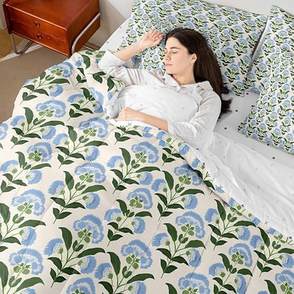 Feelyou Girls Vintage Flowers Comforter Set with Sheets Queen Size 7 Pieces Kids Romantic Florals Pattern Bedding Set for Boys Women Teens Botanical Nature Garden Theme Bed in a Bag Room Decor
