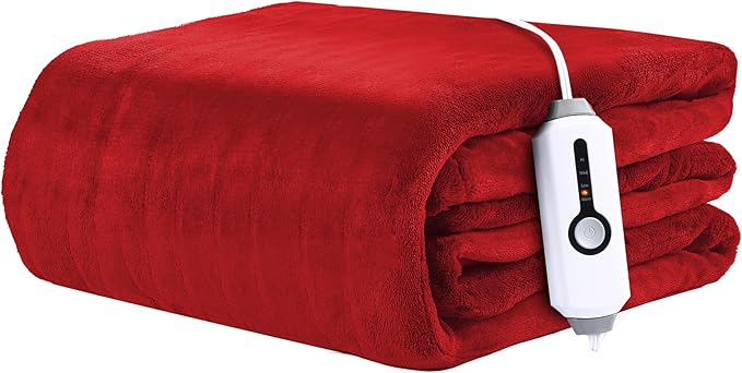 Electric Heated Blanket 72"x84" Full Size Coral Fleece - 4 Heat Settings & 10H Auto Shut Off for Safe Overnight Use, Fast Heating, Machine Washable for Bed, Couch, Office - Red