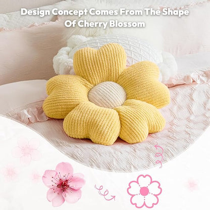 Sioloc Flower Shaped Pillow, Flower Floor Pillow, Seat Cushion, Cute Aesthetic Pillow, Decorative Pillows for Bed Sofa Couch(Yellow,19.7Inch)