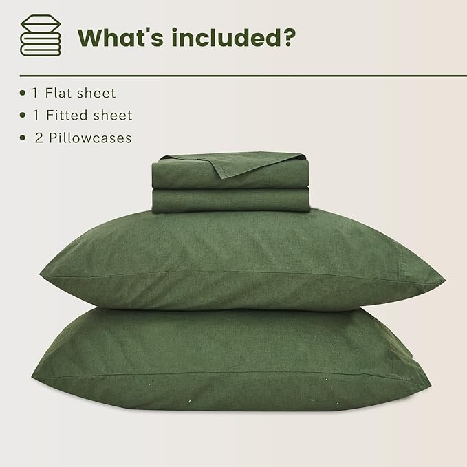 Bedlifes 100% French Linen Sheets King Size 18-24”Extra Deep Pocket 4-Piece Set Breathable & Moisture-Wicking,Soft & Durable Sheets for Thick Mattresses((Forest Green)