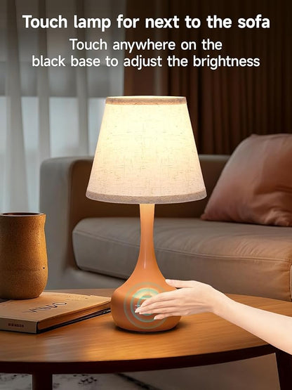 3-Way Dimmable Touch Table Lamps for Nightstand - Small Bedside Lamps with Fabric Shade in Black, Farmhouse Style Desk Lamp for Bedroom, Kids Room, Living Room, Home Office & Reading (Pink)