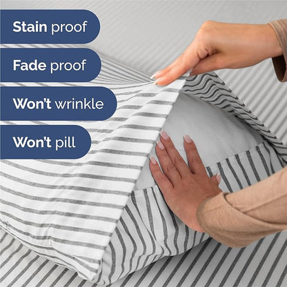 King 6 Piece Sheet Set - Comfy Breathable & Cooling - Soft Hotel Luxury Bedding Set with 8-16 Inch Deep Pockets - 1 Flat & 1 Fitted Sheet & 4 Pillowcases - Wrinkle Free & Easy Care - Grey Stripes 2
