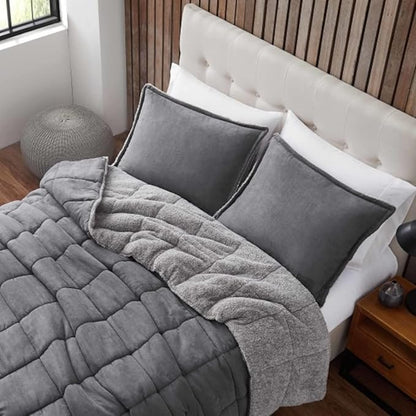 Eddie Bauer - King Comforter Set, Microsuede Bedding with Soft Sherpa Reverse, 3 Piece Bed Set with Matching Pillowcases (Sherwood Grey)