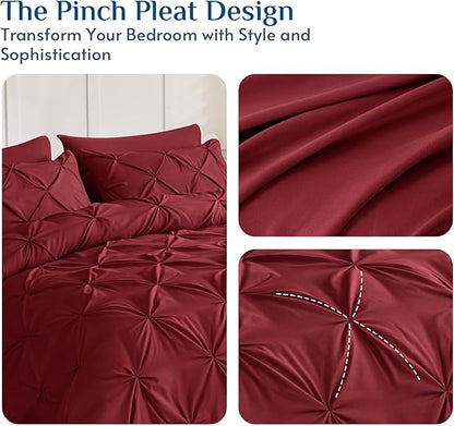 JOLLYVOGUE Twin Comforter Set 5 Pieces - Bed in a Bag Twin for All Season, Pintuck Bedding Comforter Sets with Comforter, Flat Sheet, Fitted Sheet and Pillowcases & Shams, Burgundy