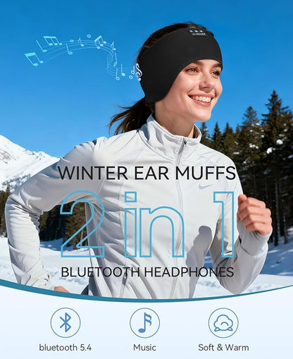 LC-dolida 2-Pack Sleep Headphones Ear Warmer Headband Bluetooth 5.4, Ear Warmers Muffs Cold Weather Winter Headband Ear Covers for Gift Workout Ski Running Cycling