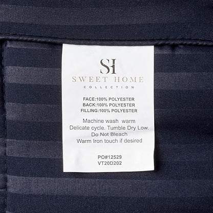 Sweet Home Collection 6 Piece Bed in a Bag with Dobby Stripe Comforter, Sheet Skirt, and Sham Set, Twin, Navy, 6, Case Pack (Pack of 4, 24 Count Total)