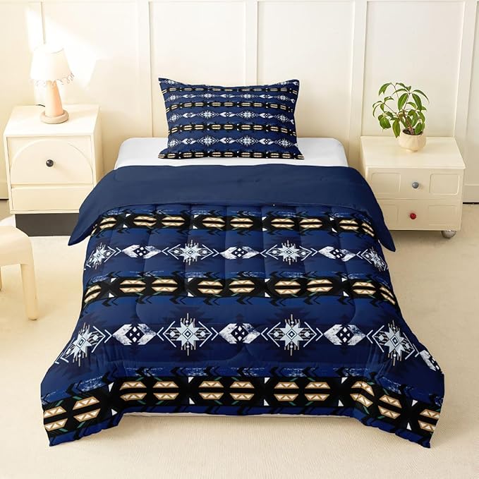Erosebridal Southwestern Comforter Set Twin Bohemian Geometric Quilt,Ethnic Tribal Arrow Bedding Set Western Duvet Insert,Country Decor Western Room Decor for Bedroom Western Bedroom Decor Blue