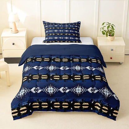 Erosebridal Southwestern Comforter Set Twin Bohemian Geometric Quilt,Ethnic Tribal Arrow Bedding Set Western Duvet Insert,Country Decor Western Room Decor for Bedroom Western Bedroom Decor Blue
