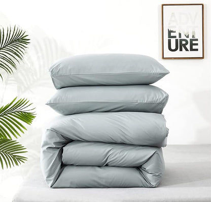 Wellboo Haze Blue Comforter Sets California King Solid Light Dusty Blue Bedding Comforters Cotton Women Men Plain Light Blue Bed Quilts Cal King Modern Minimalist Greyish Blue Blankets Mist Lake Blue