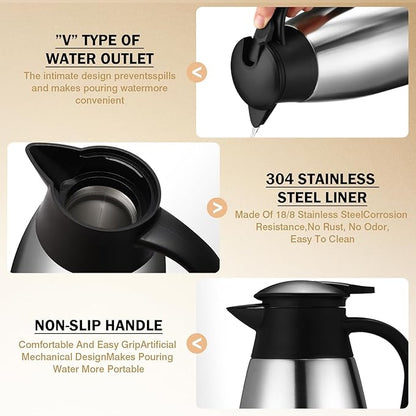6 Pcs 68 oz Thermal Coffee Carafe Insulated Stainless Steel Coffee Carafe Double Walled Vacuum Thermal Pot Flask with 6 Brushes for Keeping Hot Water Milk Tea Home Office(Silver)