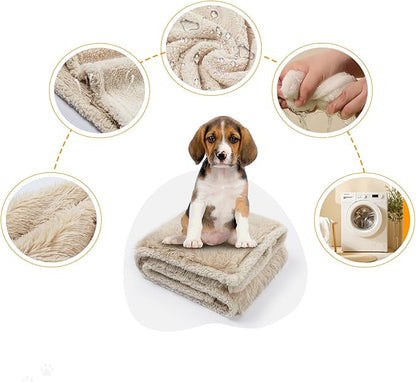Waterproof Dog Blanket Beige Fluffy Long Faux Fur Pet Throw Blankets 28x20in for Couch Love Bed Cover Washable(Beige,XS)