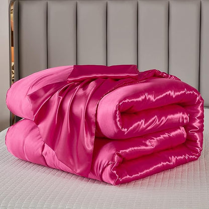 Satin King Comforter Sets Silk Like Hot Pink Comforter Alternative Down Comforter Soft Polyester Filling Luxury Silky Bedding Comforter Set 1 Comforter 2 Pillowcases (King, Hot Pink)