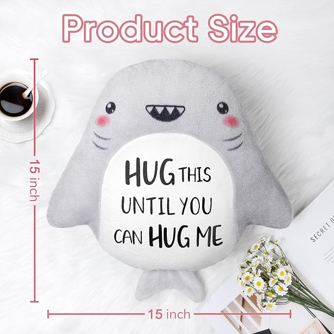 Anniversary/Birthday Gifts for Her/Him/Girlfriend/Boyfriend, Long Remote Distance Relationship Gifts- Novelty Cute Shark Pillow- I Love Miss You Gift for Her/Him, 15”×15”