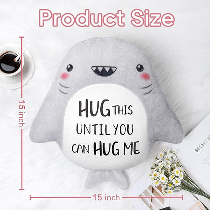 Anniversary/Birthday Gifts for Her/Him/Girlfriend/Boyfriend, Long Remote Distance Relationship Gifts- Novelty Cute Shark Pillow- I Love Miss You Gift for Her/Him, 15”×15”