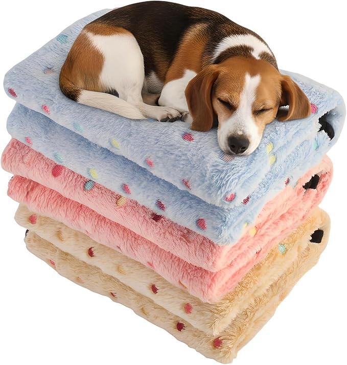 Three Piece Pet Blanket Set for Dogs Cats Soft Comfy Puppy and Kittens Bed Blanket Fluffy Fleece Pets Throw with Cute Patterns (Medium 30x20.5 inch, Colored Dots)