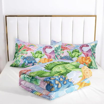 Dinosaur Comforter Set for Kids Teens and Adults Full Size，Dinosaur Printed Quilt Set for Bedroom Soft Microfiber All Season Print Quilt Set with 1 Comforter and 2 Pillow Case